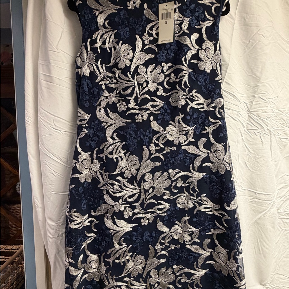 Lauren Ralph Lauren Navy and Silver Floral Dress Size 12 Party!